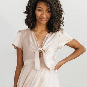 Poppy Satin Midi Dress by Baltic Born, Champagne, Small